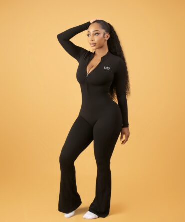 SOLENE SNATCHED JUMPSUIT - Black, Medium: UK 12